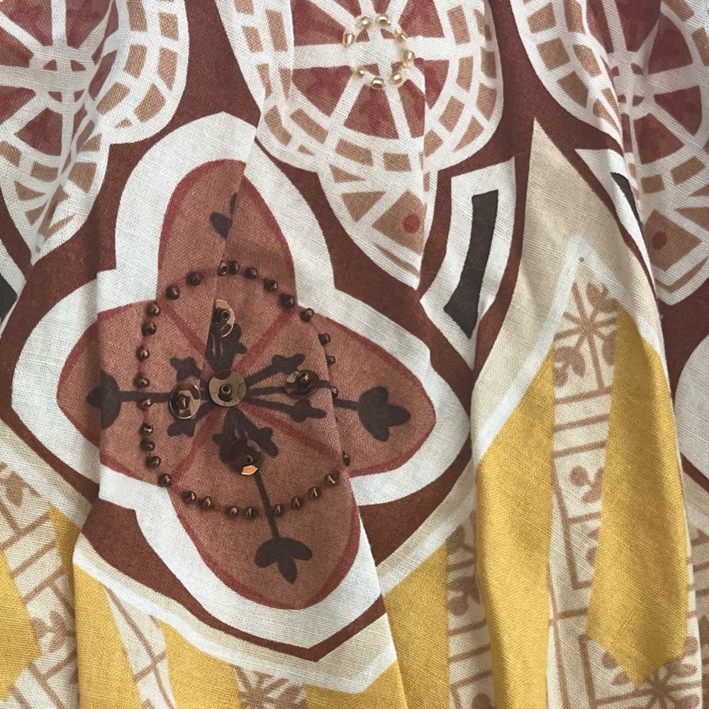 Anthropologie Beaded Bohemian Skirt in Brown and Yellow, size small - Picture 4 of 8